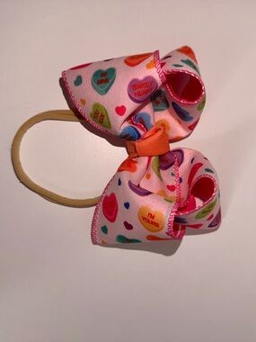 Candy Heart Bow Hair Tie - Pink Multicolor
